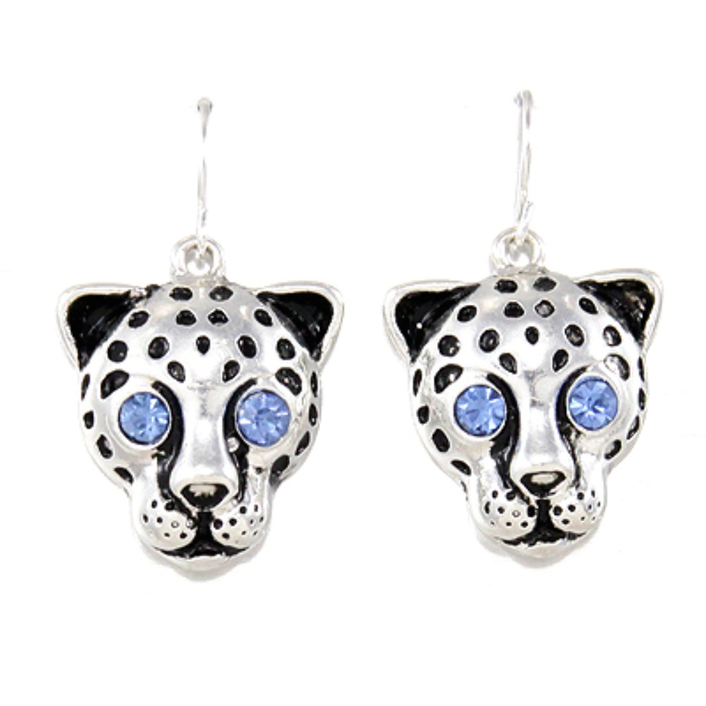 Silver Plated Panther Dangle Earrings Fish Hooks